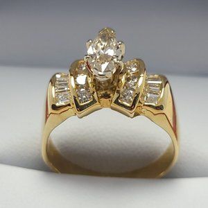 14K Yellow Gold Diamond Ring - 1ct Marquise | 0.40ctw Side Diamonds